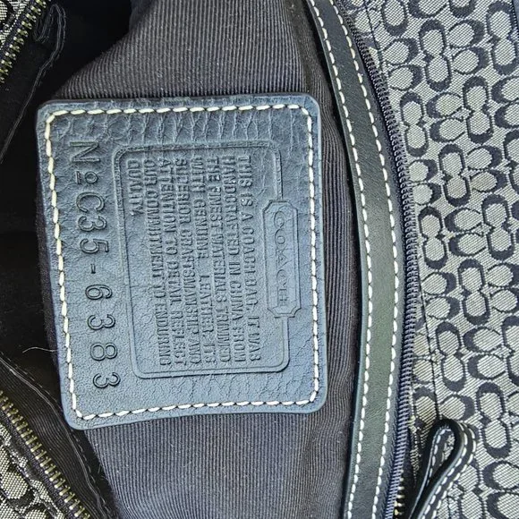 Coach Signature Shoulder Tote Bag Handbag Black and Tan Leather/canvas - Picture 11 of 15